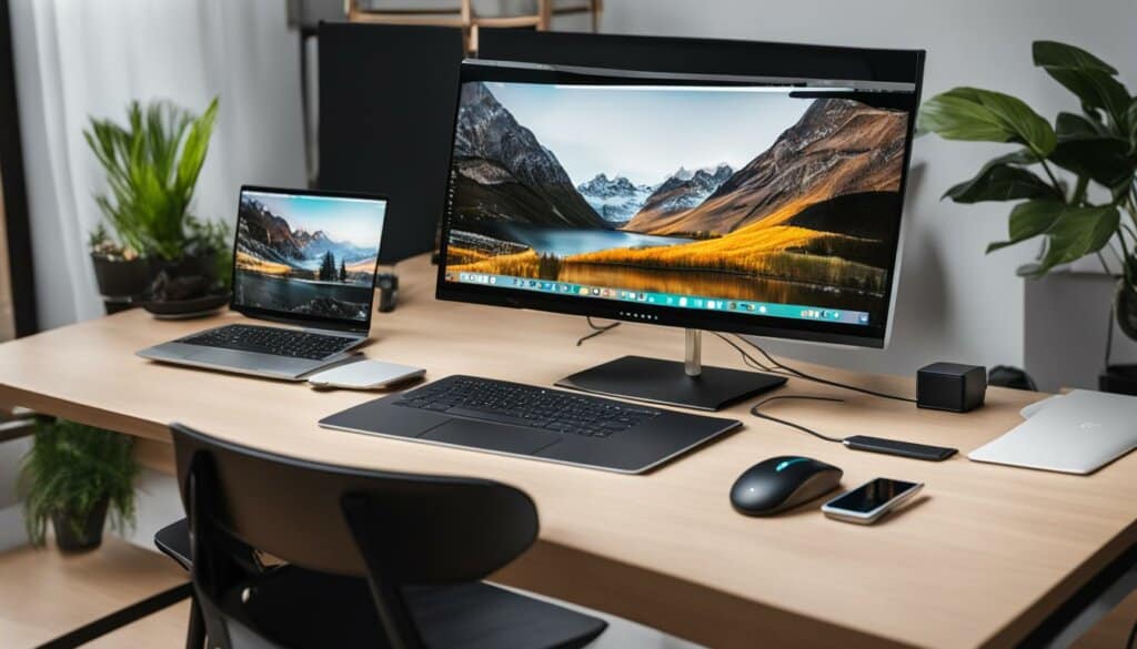 laptop and monitor setup